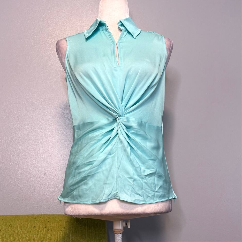 Eccoci Blue Silk Sleeveless Twist Front Blouse Top 4